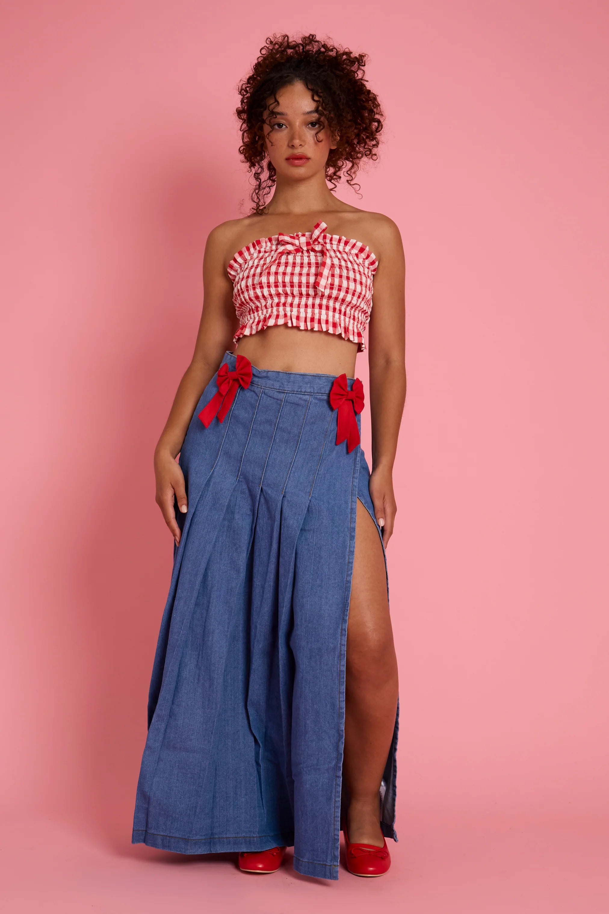 Neon Rose Beau Denim Skirt Thunder Egg