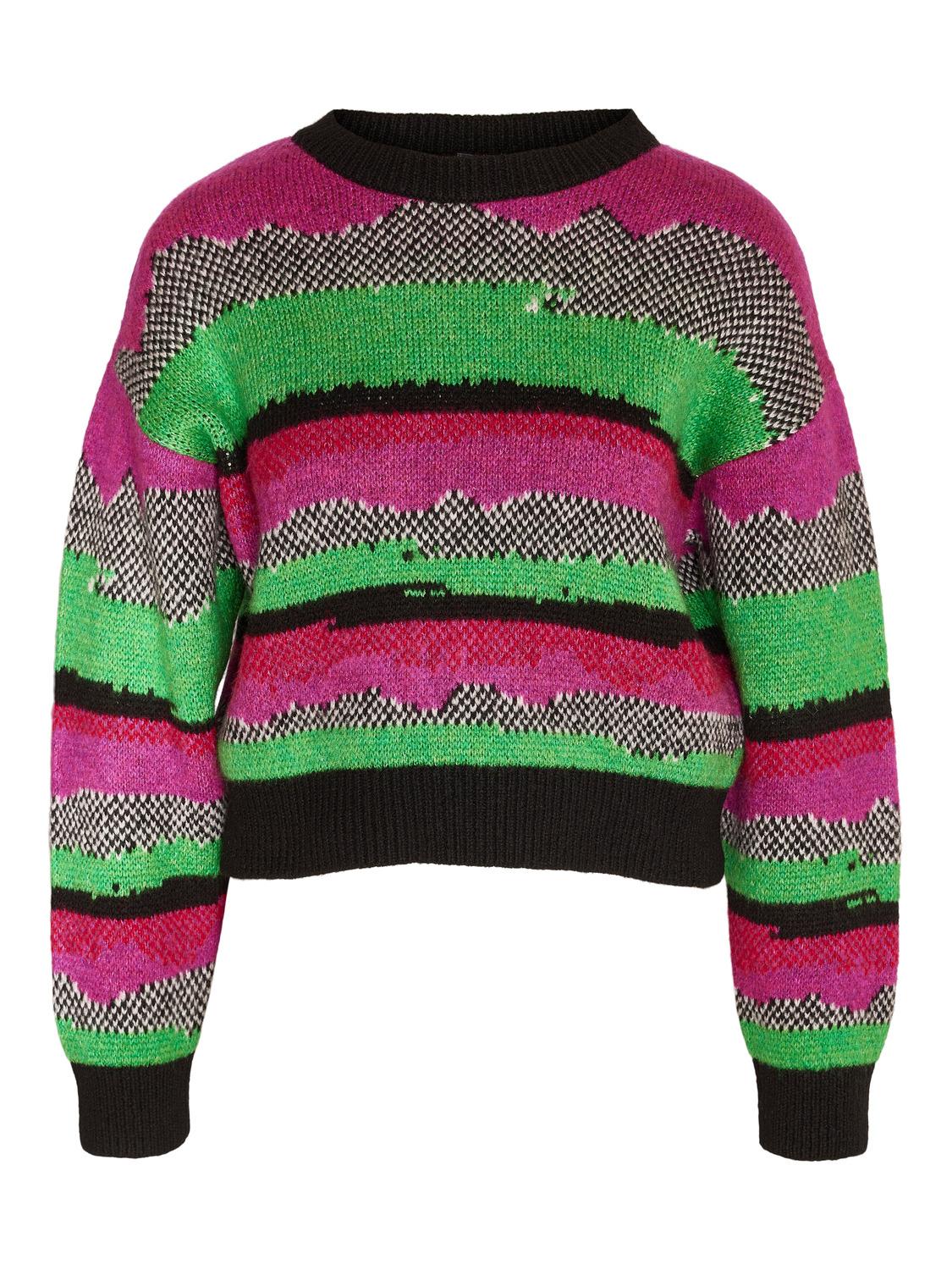 Noisy May - Pink & Green Abstract Stripe Knit Jumper