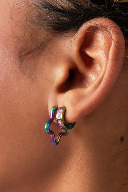 The Edit - Rainbow Metal Huggie Earrings with Stones