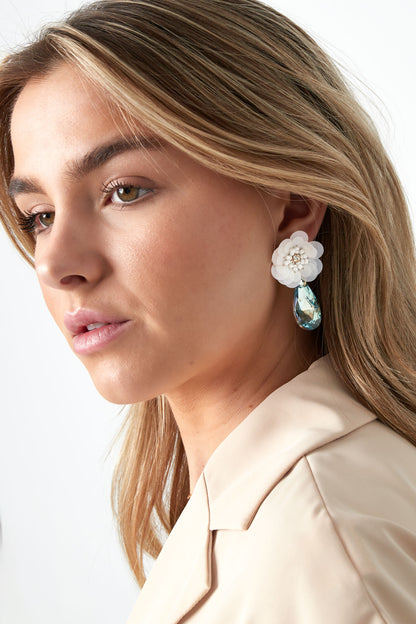 The Edit -  Blue Flower Earrings with Crystal Drop