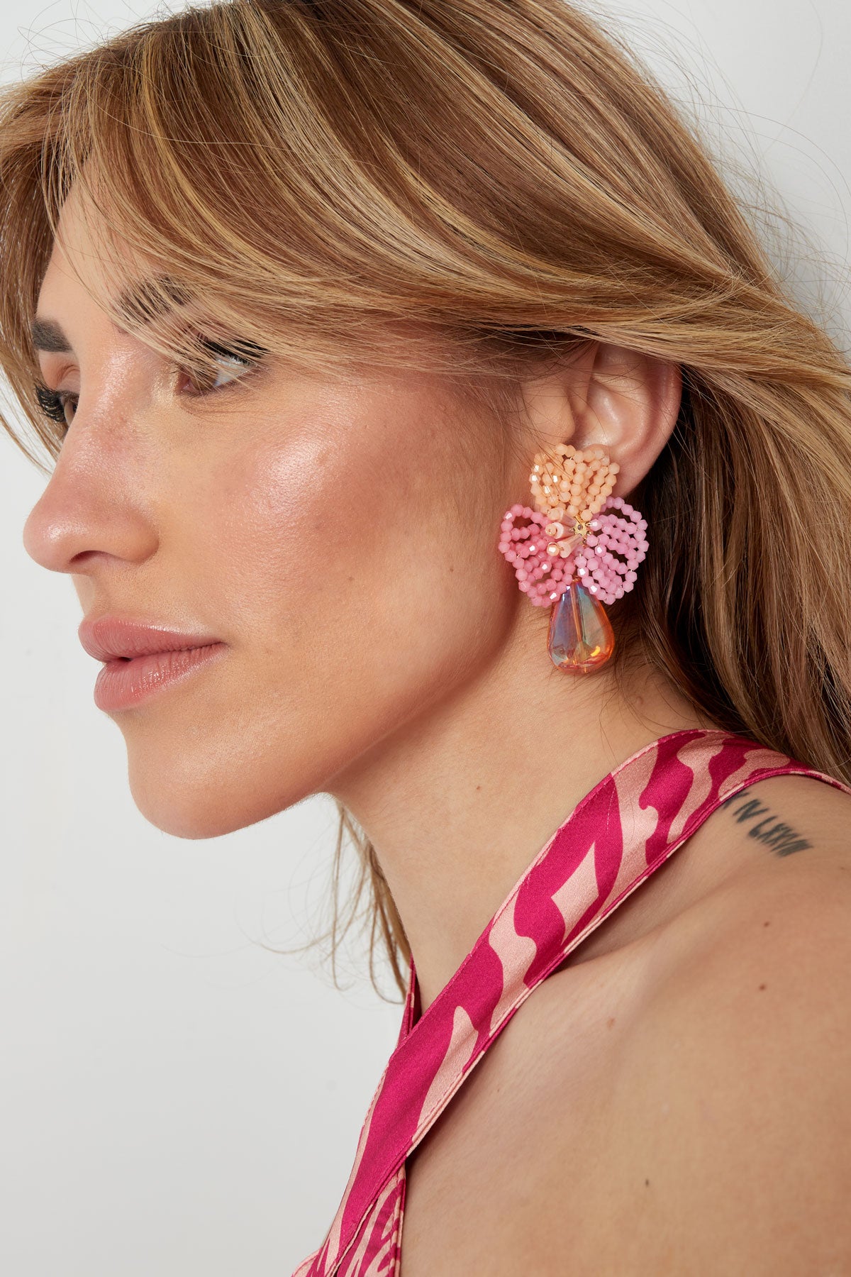 The Edit - Beaded Flower Earrings with Drop Pendant