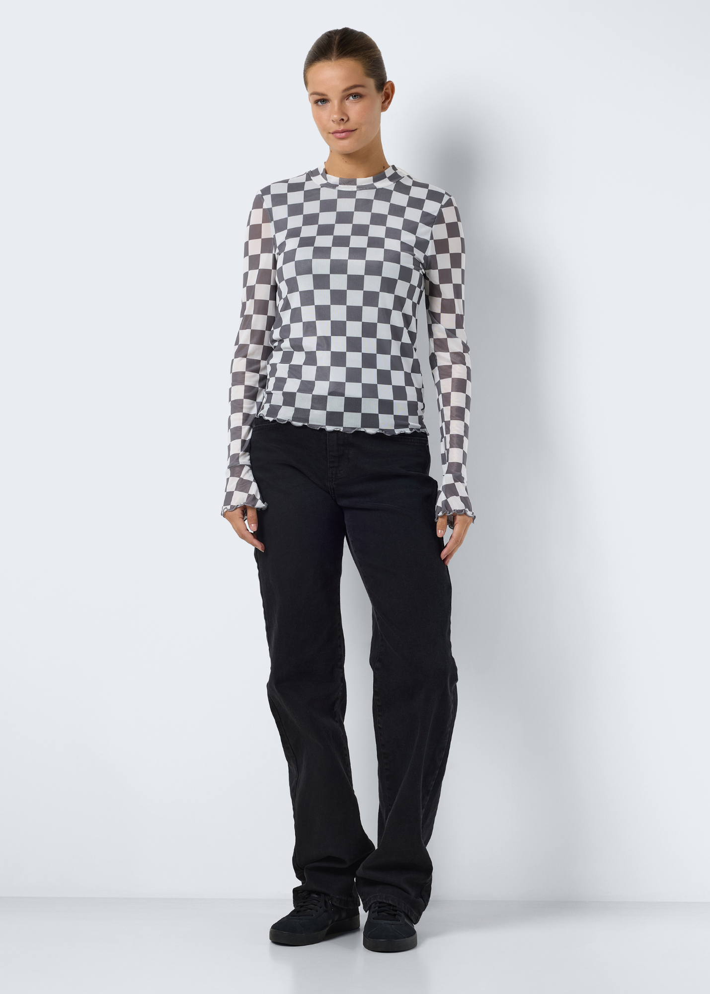 Noisy May - Grey Checkerboard Mesh Top