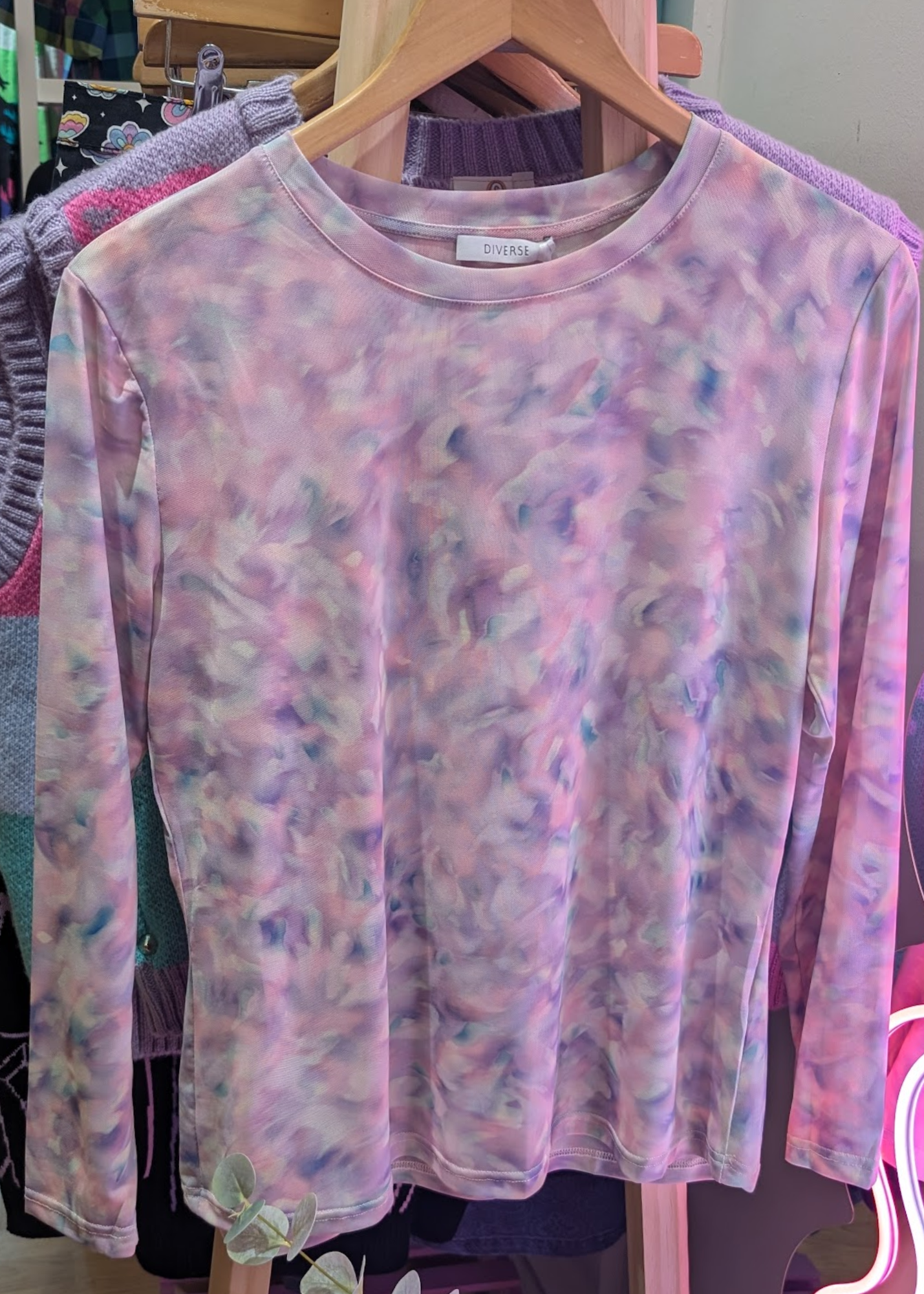 The Edit - Pastel Tie Dye Sheer Mesh Long Sleeve Top