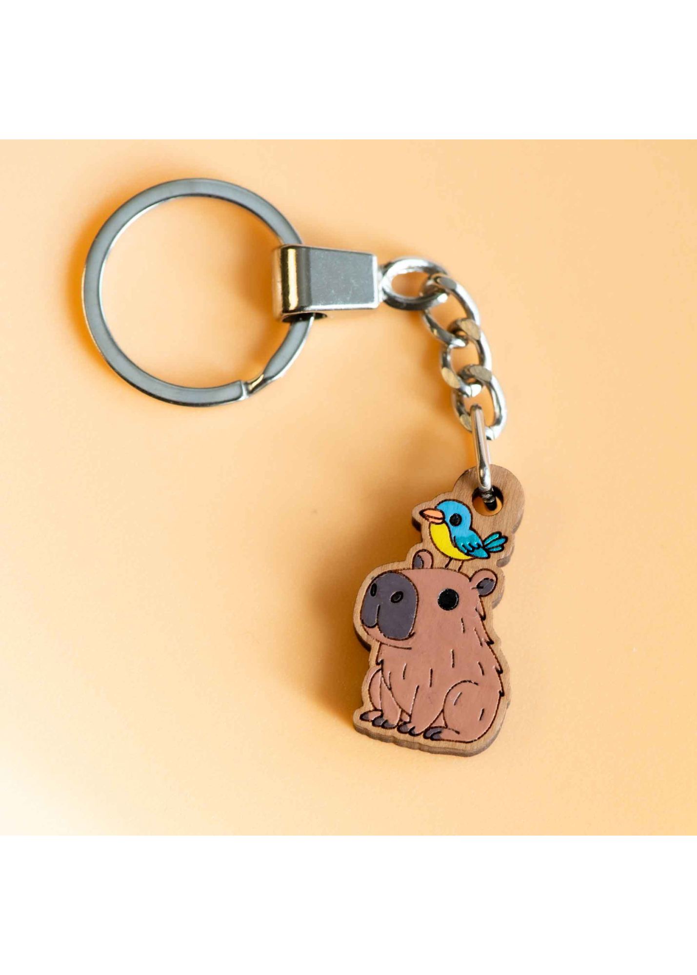 Robin Valley - Capybara Bird Cherry Wood Keyring