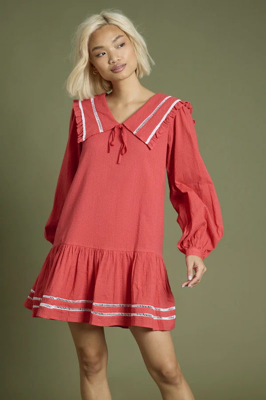 Neon Rose - Wren Textured Collar Detail Mini Smock Dress