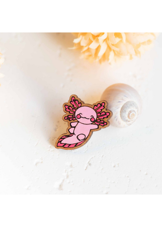 Robin Valley - Axolotl Cherry Wood Pin