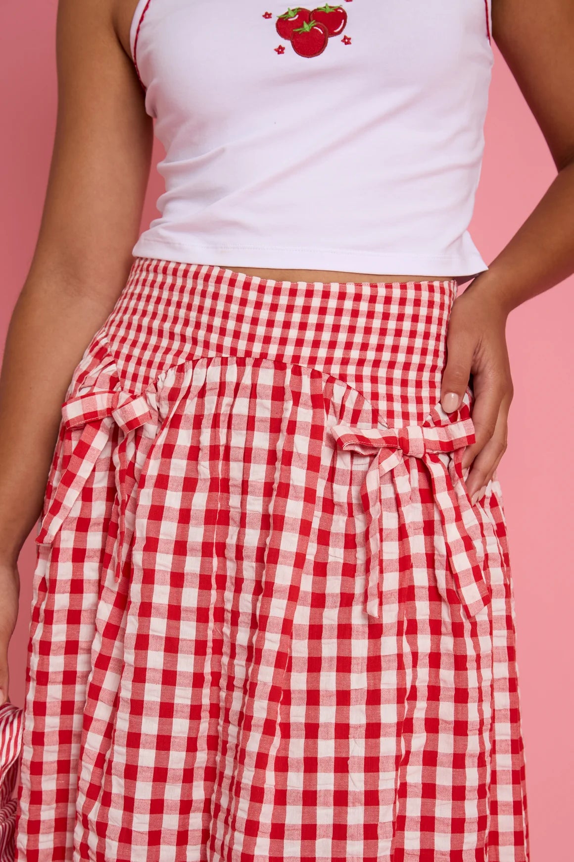 Neon Rose - Sydney Bow Gingham Midaxi Skirt