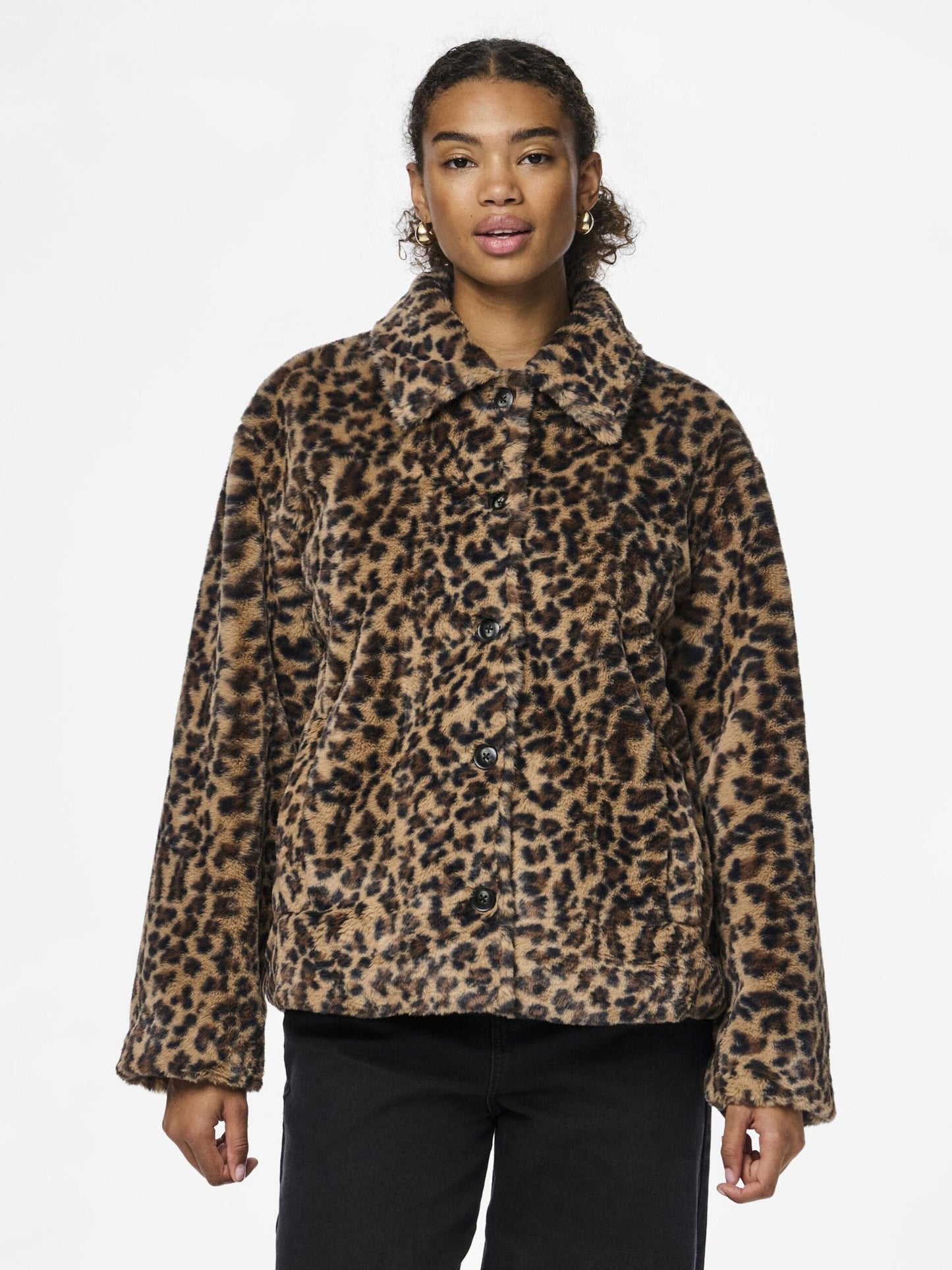 Pieces - Leopard Print Faux Fur Jacket