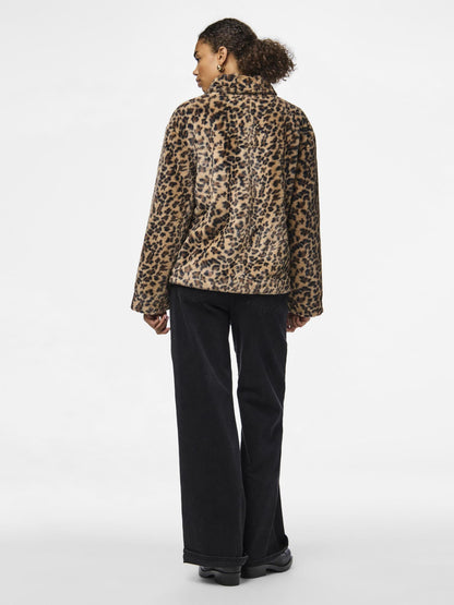 Pieces - Leopard Print Faux Fur Jacket