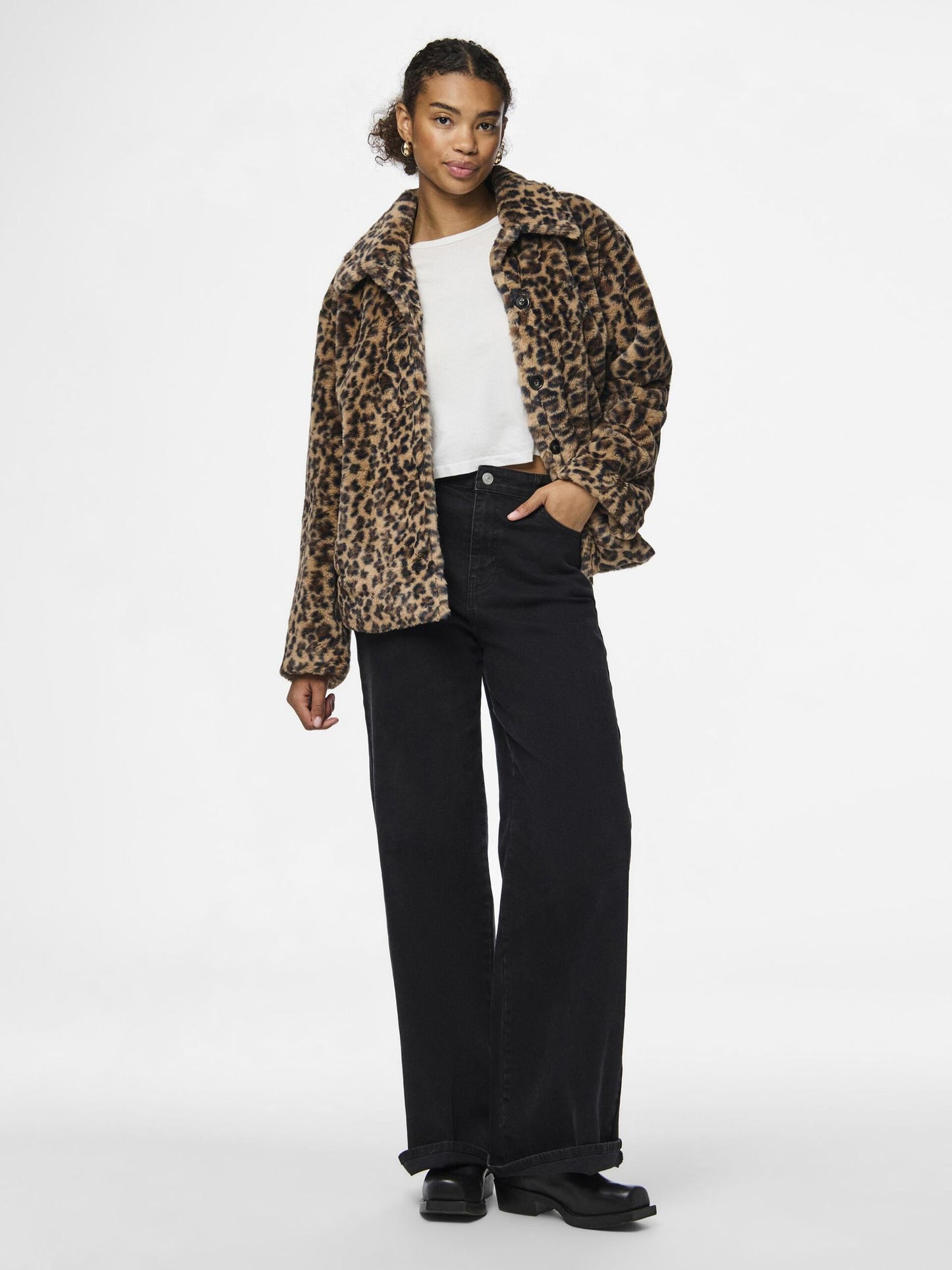 Pieces - Leopard Print Faux Fur Jacket