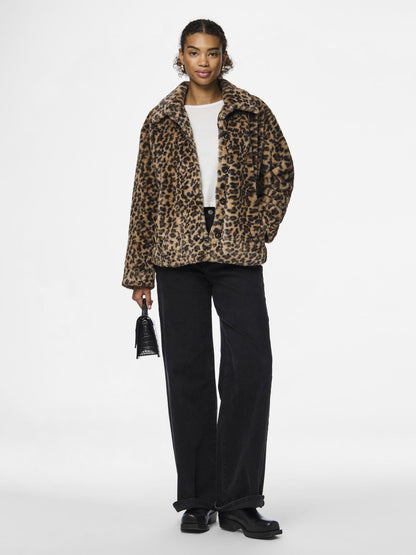 Pieces - Leopard Print Faux Fur Jacket