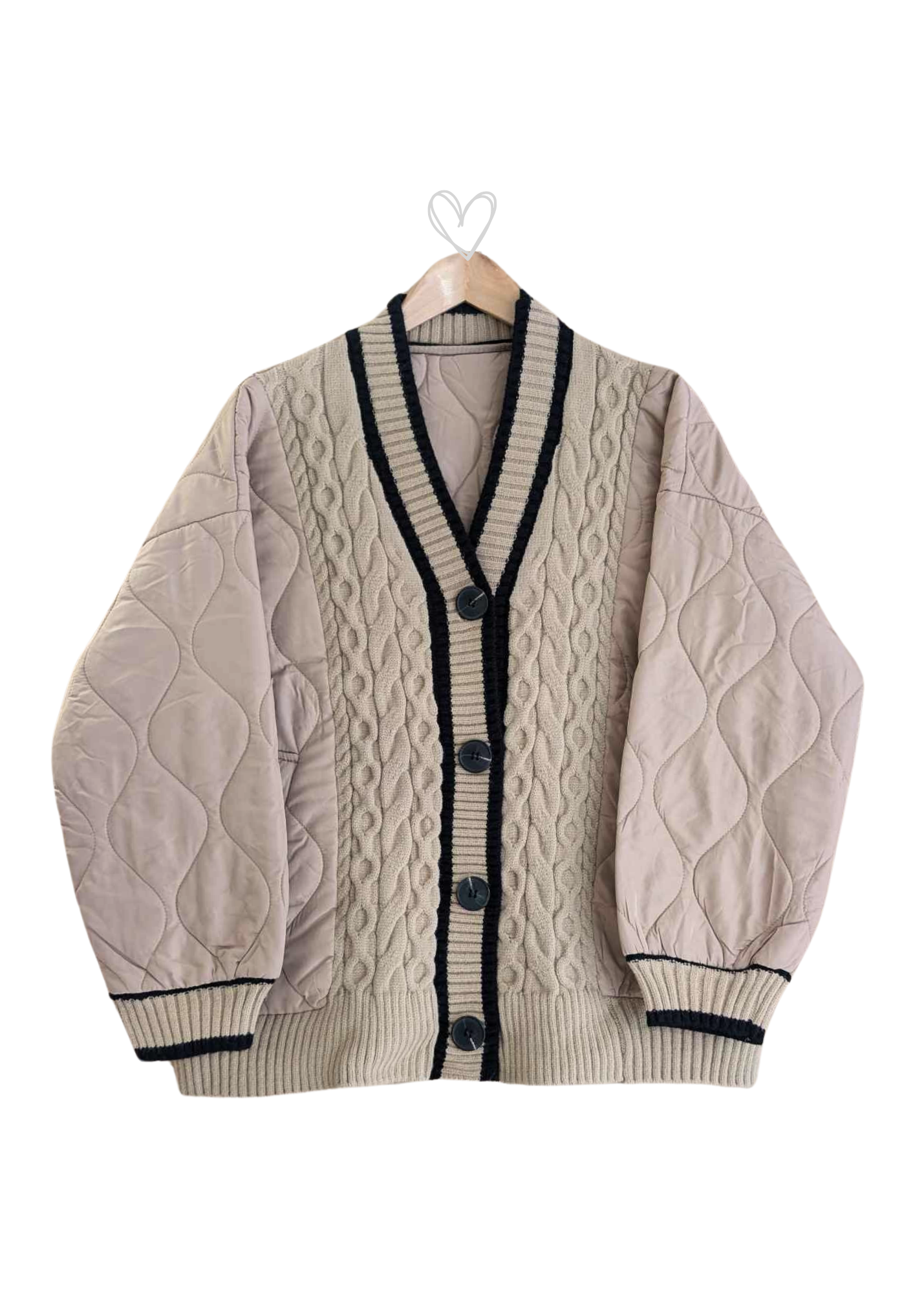 The Edit - Taupe Varsity Quilted Panel Cardigan