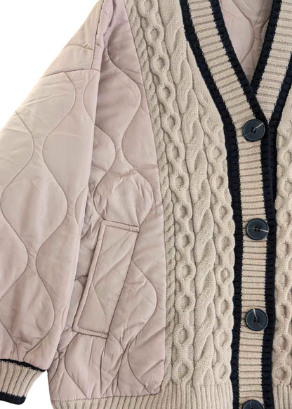 The Edit - Taupe Varsity Quilted Panel Cardigan