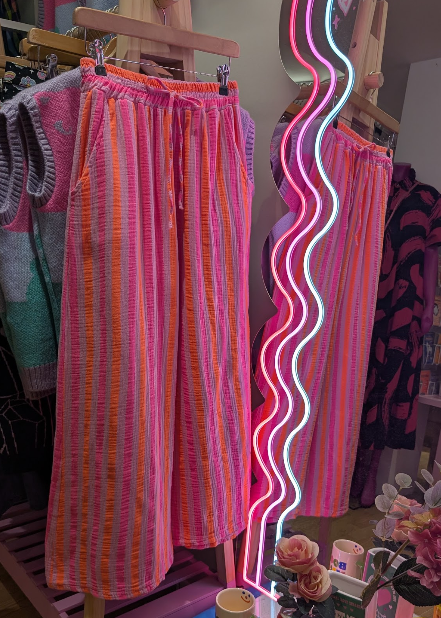 The Edit - Pink & Orange Stripe Wide Leg Pants