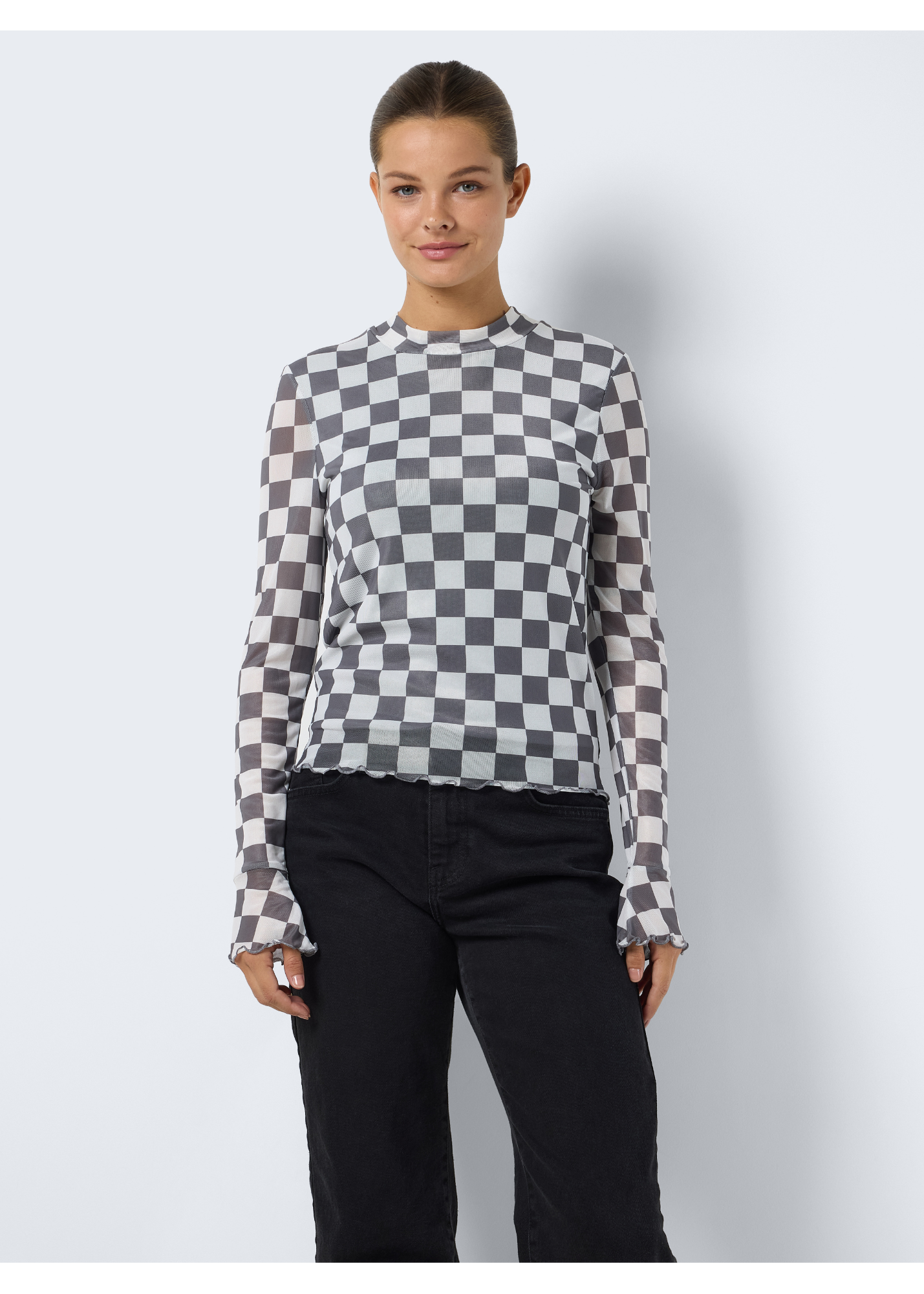 Noisy May - Grey Checkerboard Mesh Top