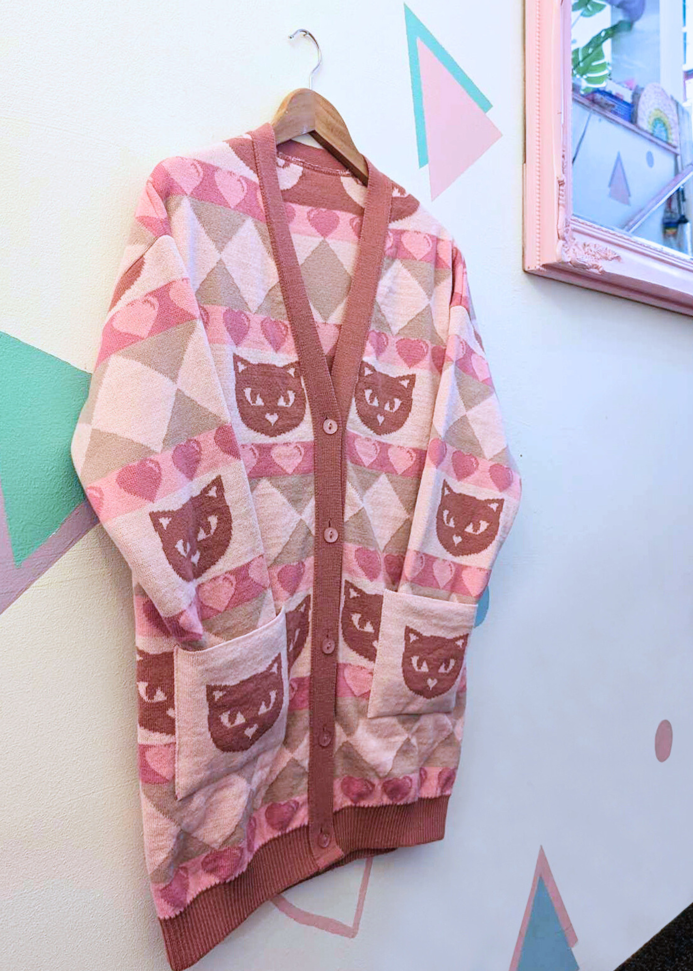 Home of Rainbows - Rose Pink Kitty Knit Cardigan