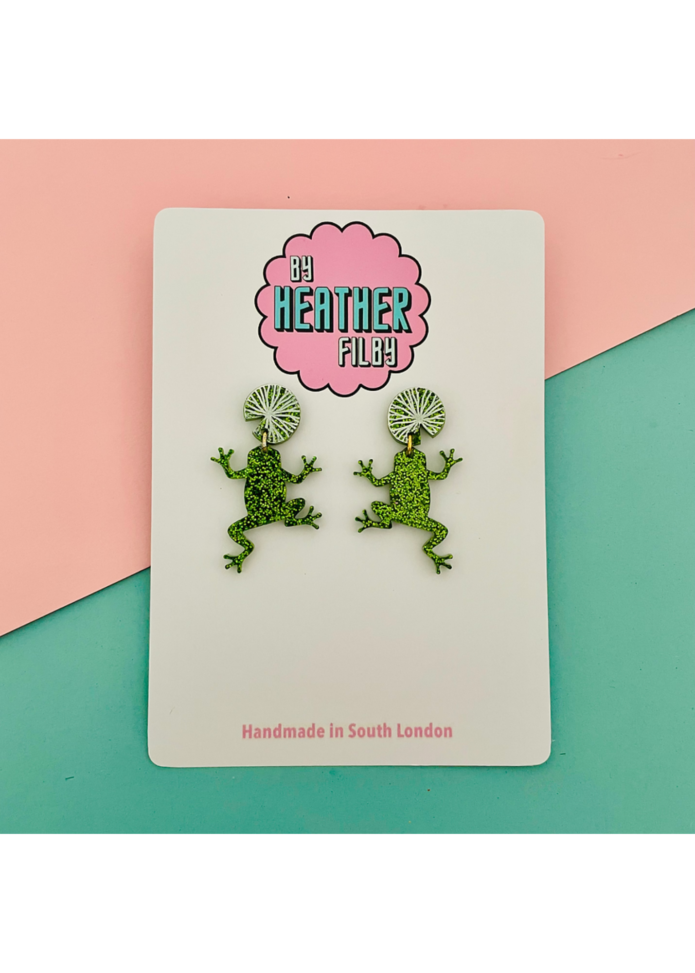 By Heather Filby - Glittery Frog & Lilypad Earrings