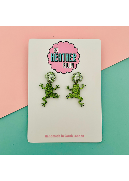 By Heather Filby - Glittery Frog & Lilypad Earrings