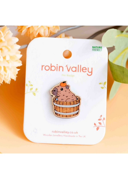 Robin Valley - Capybara Hot Bath Cherry Wood Pin