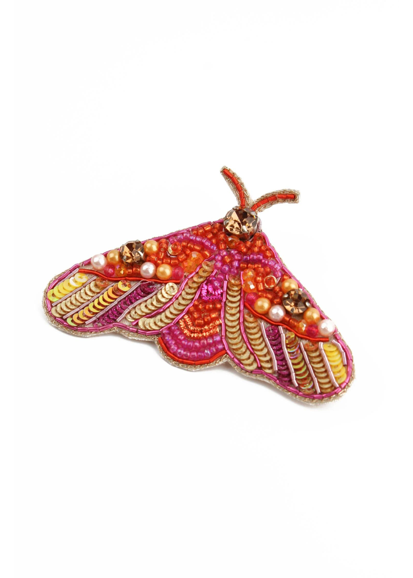 My Doris - Orange Bejeweled Moth Brooch