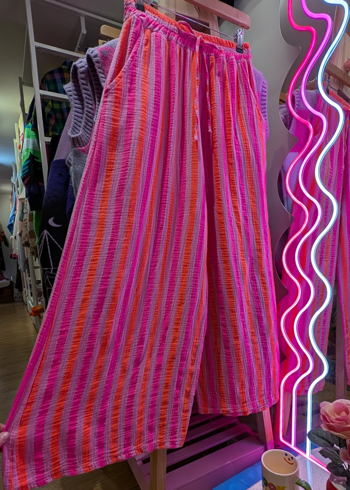 The Edit - Pink & Orange Stripe Wide Leg Pants