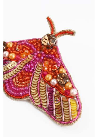 My Doris - Orange Bejeweled Moth Brooch