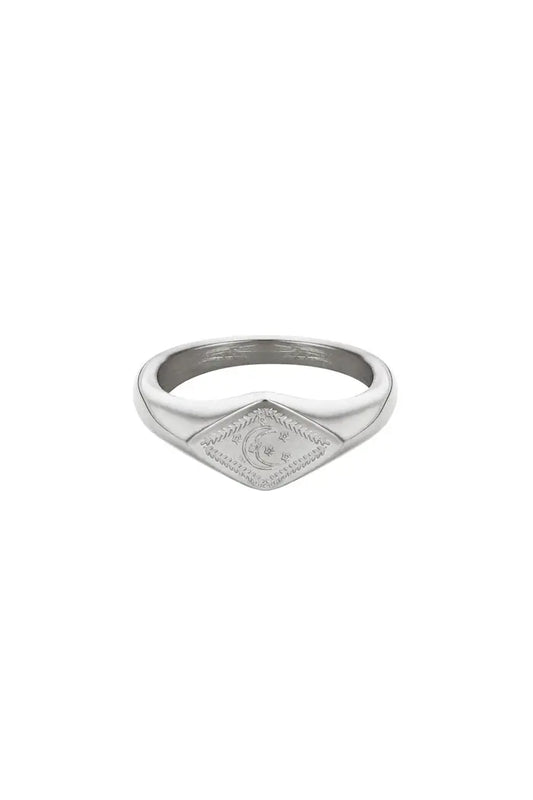 The Edit - Moon and Stars Silver Stamp Ring