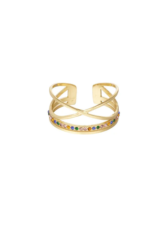 The Edit - Multi Stone Cross Band Ring in Gold