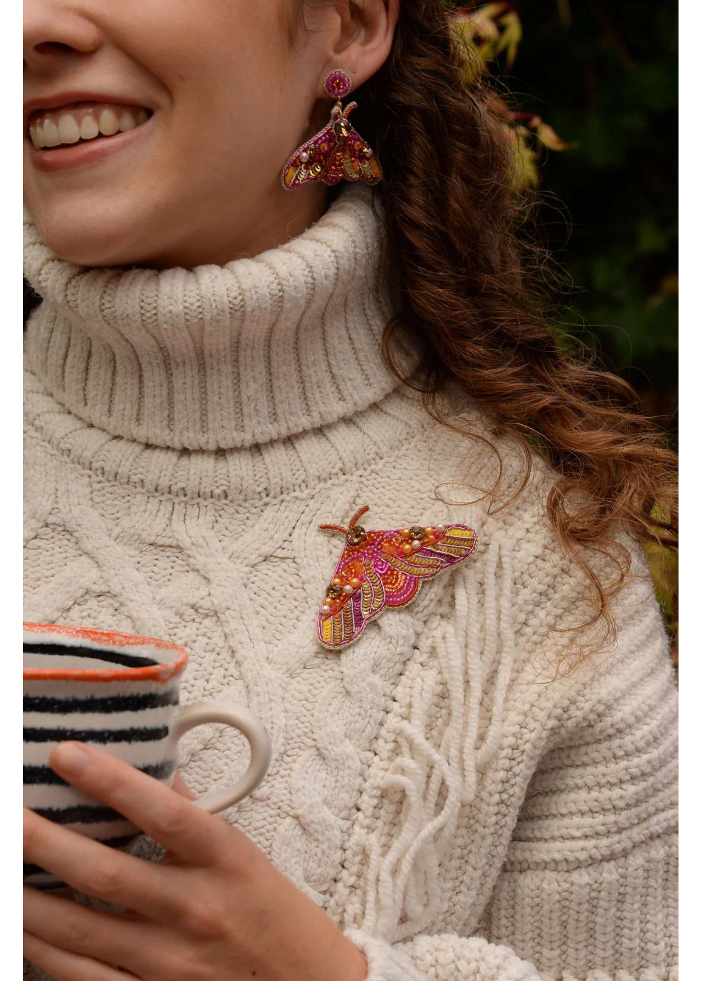 My Doris - Orange Bejeweled Moth Brooch