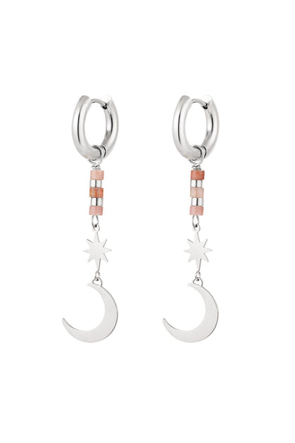 The Edit - Silver Moon & Star Pink Stone Drop Earrings