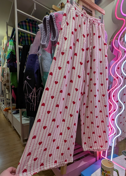 The Edit - Pink Stripe & Heart Wide Leg Pants