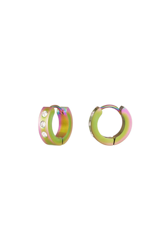 The Edit - Rainbow Metal Huggie Earrings with Stones