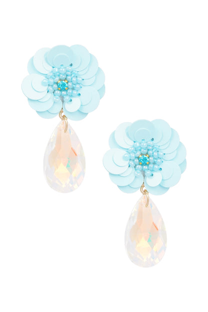 The Edit -  Blue Flower Earrings with Crystal Drop