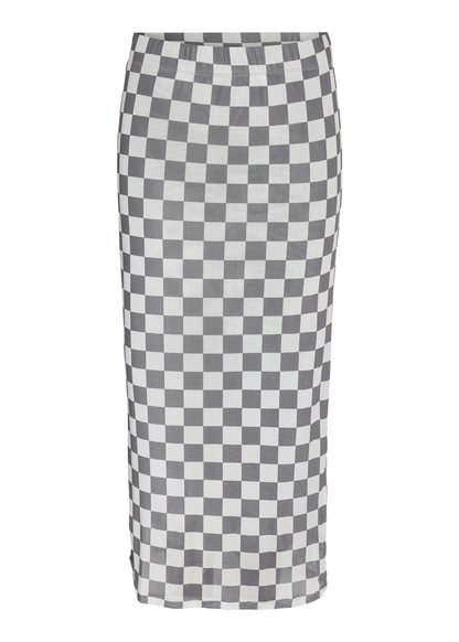 Noisy May - Grey Checkerboard Mesh Midi Skirt