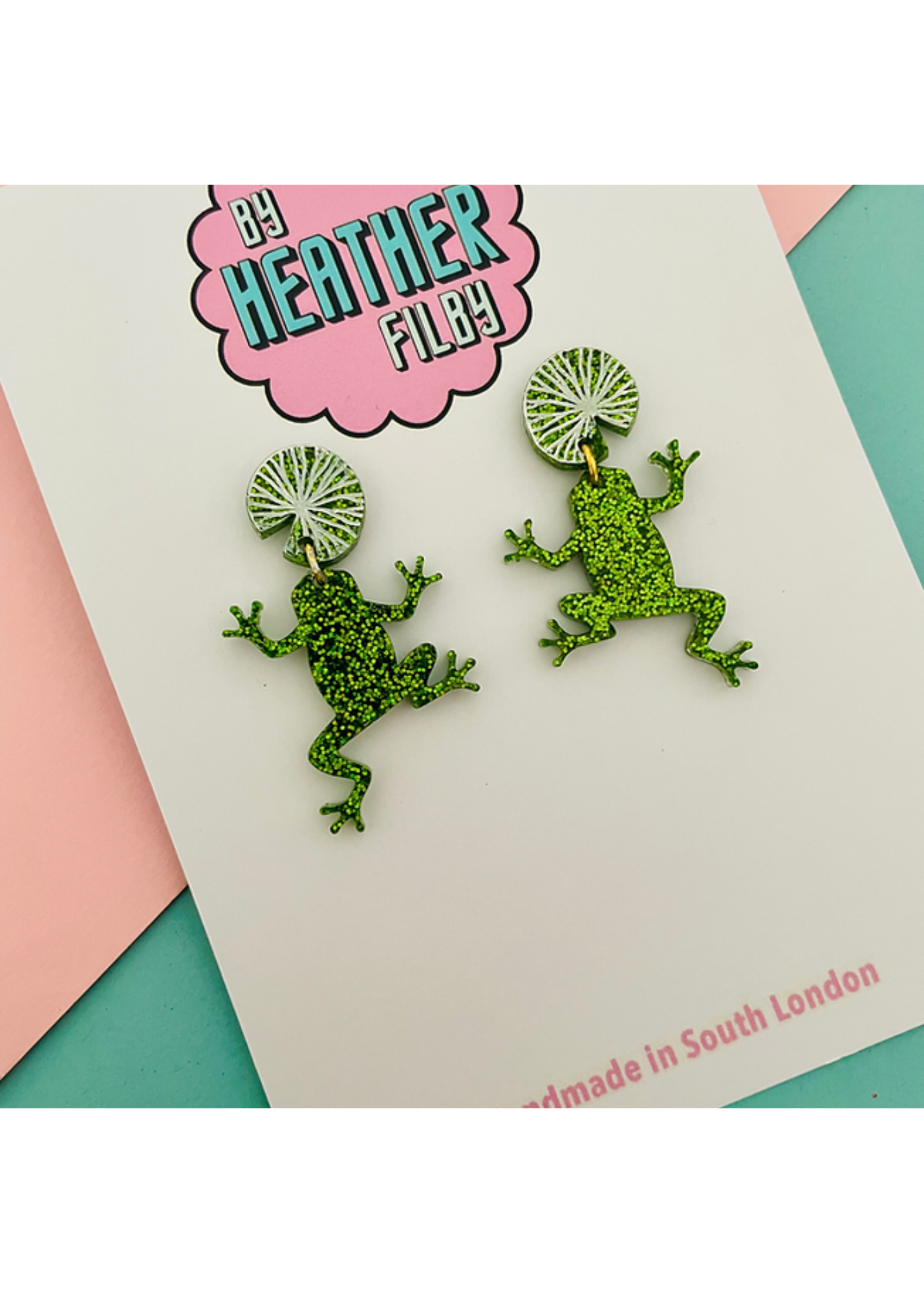 By Heather Filby - Glittery Frog & Lilypad Earrings