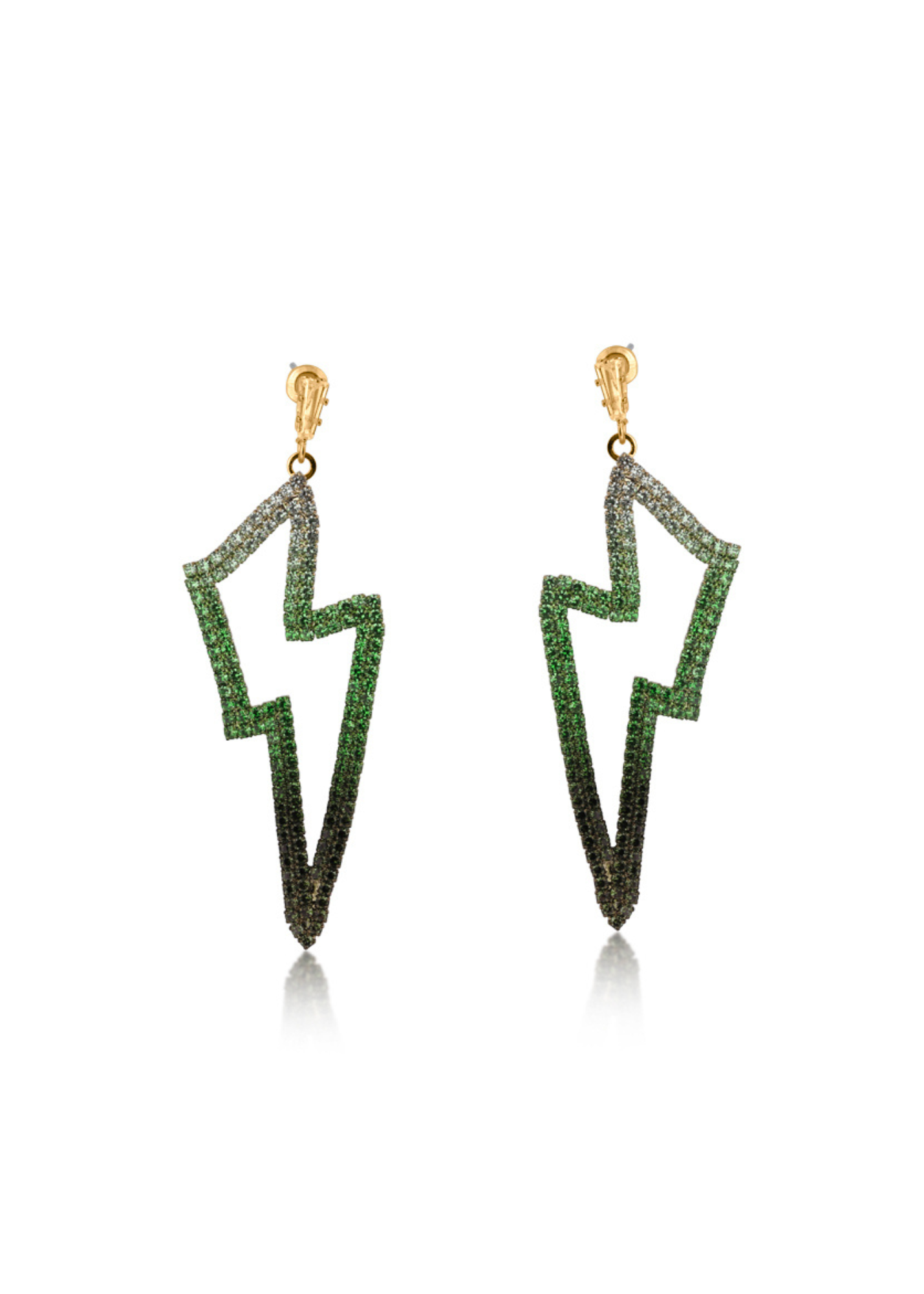 Big Metal London - Veronika Ombre Lightning Bolt Diamante Earrings in Green