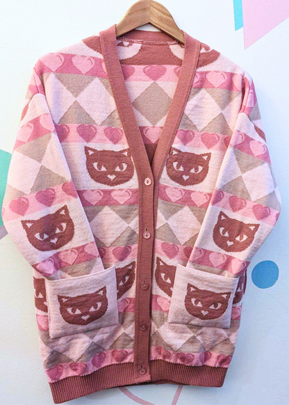 Home of Rainbows - Rose Pink Kitty Knit Cardigan