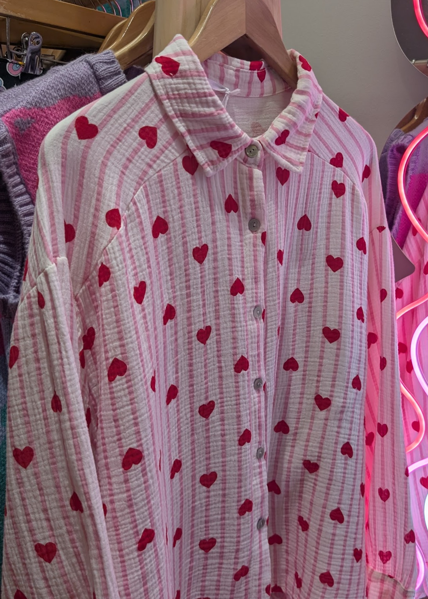 The Edit - Pink Stripe & Heart Oversized Shirt