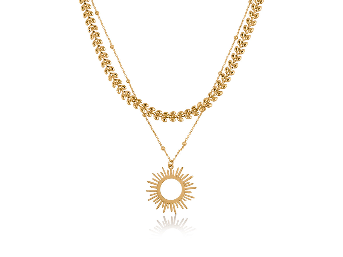 Big Metal London - Celena Sunburst 2 Layer Necklace in Gold