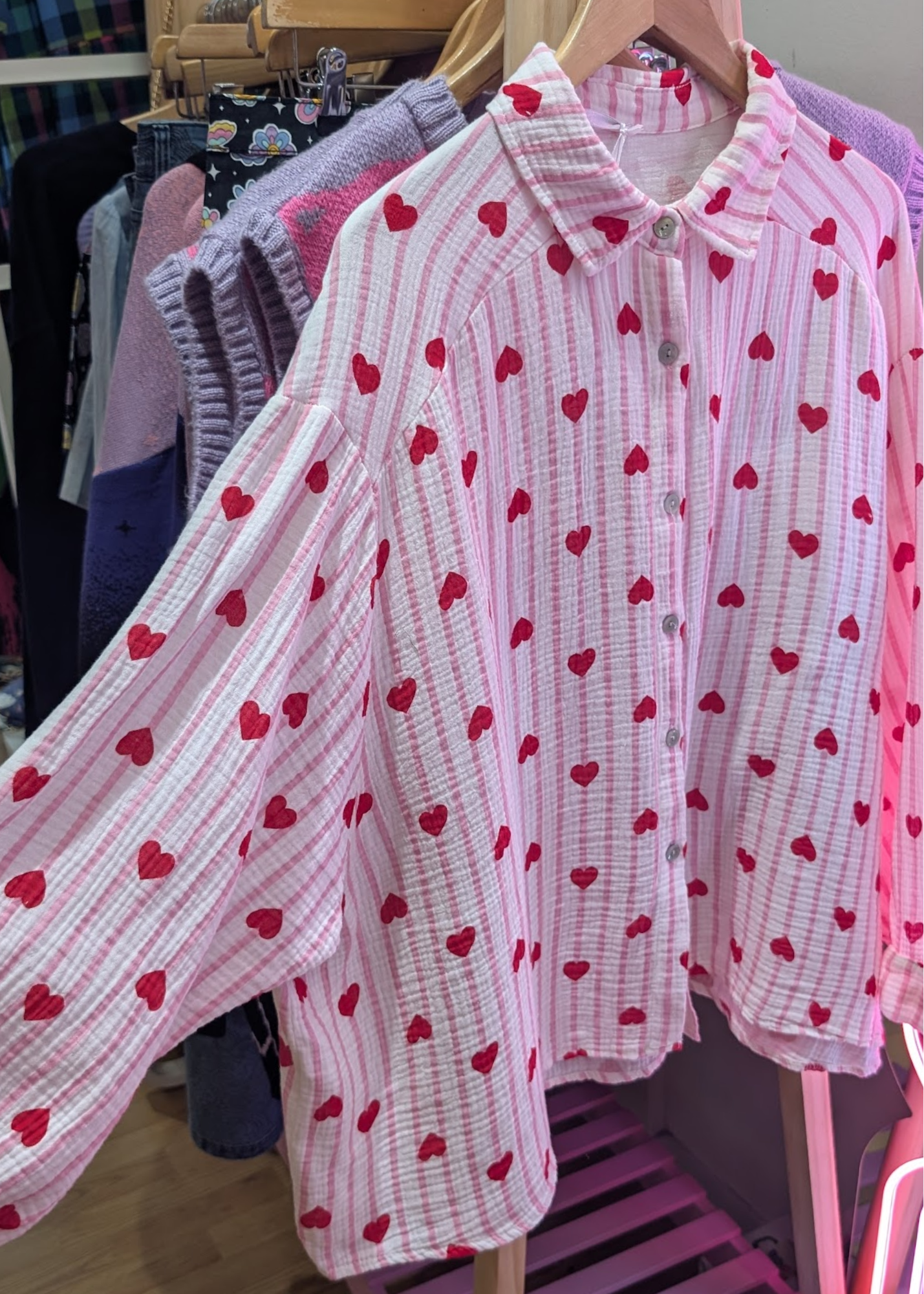 The Edit - Pink Stripe & Heart Oversized Shirt