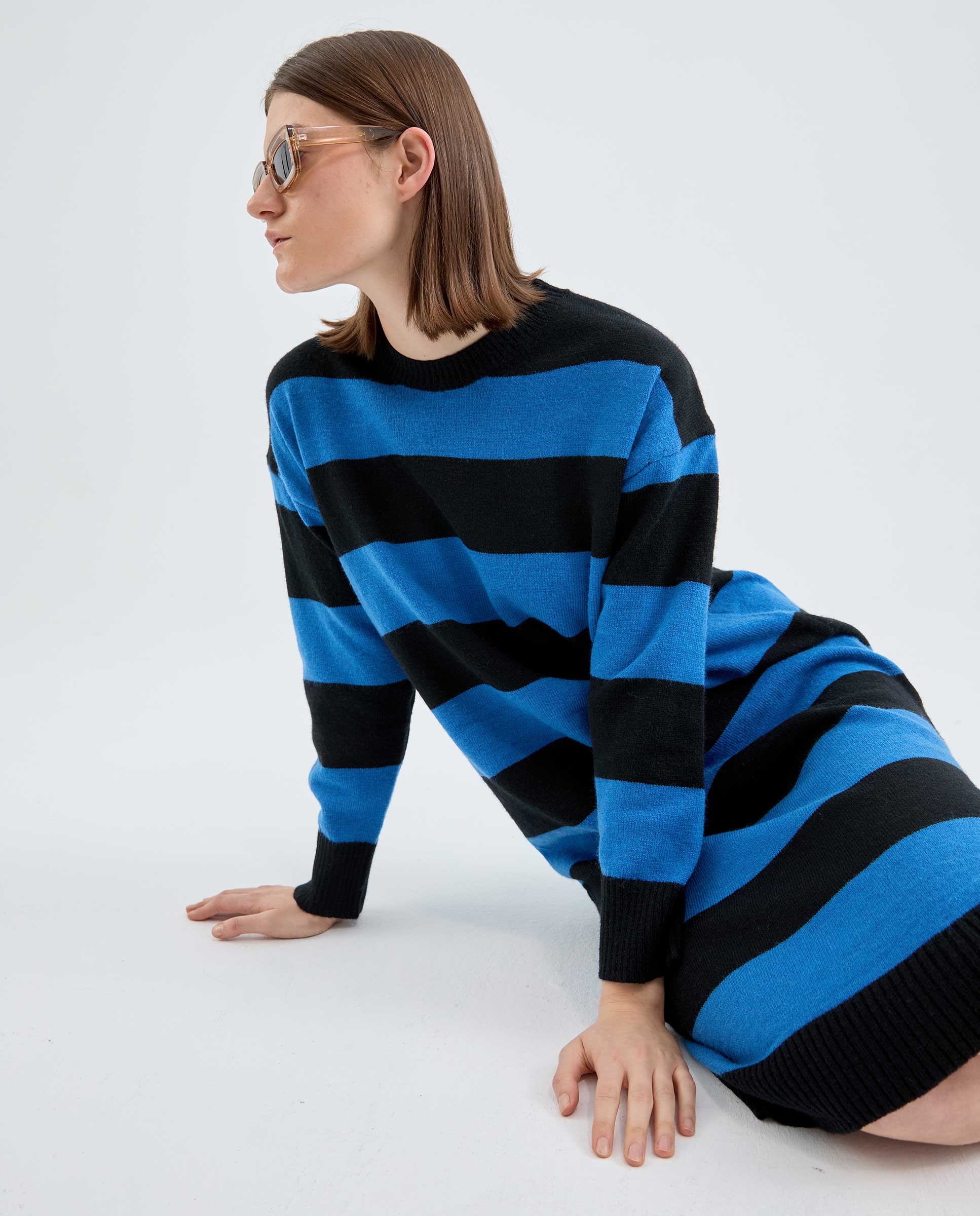 Compa ia Fantastica Black Blue Striped Knit Jumper Dress