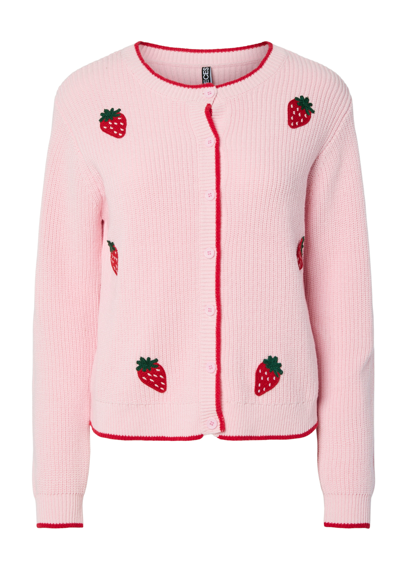 Pieces - Pink Strawberry Embroidery Cardigan