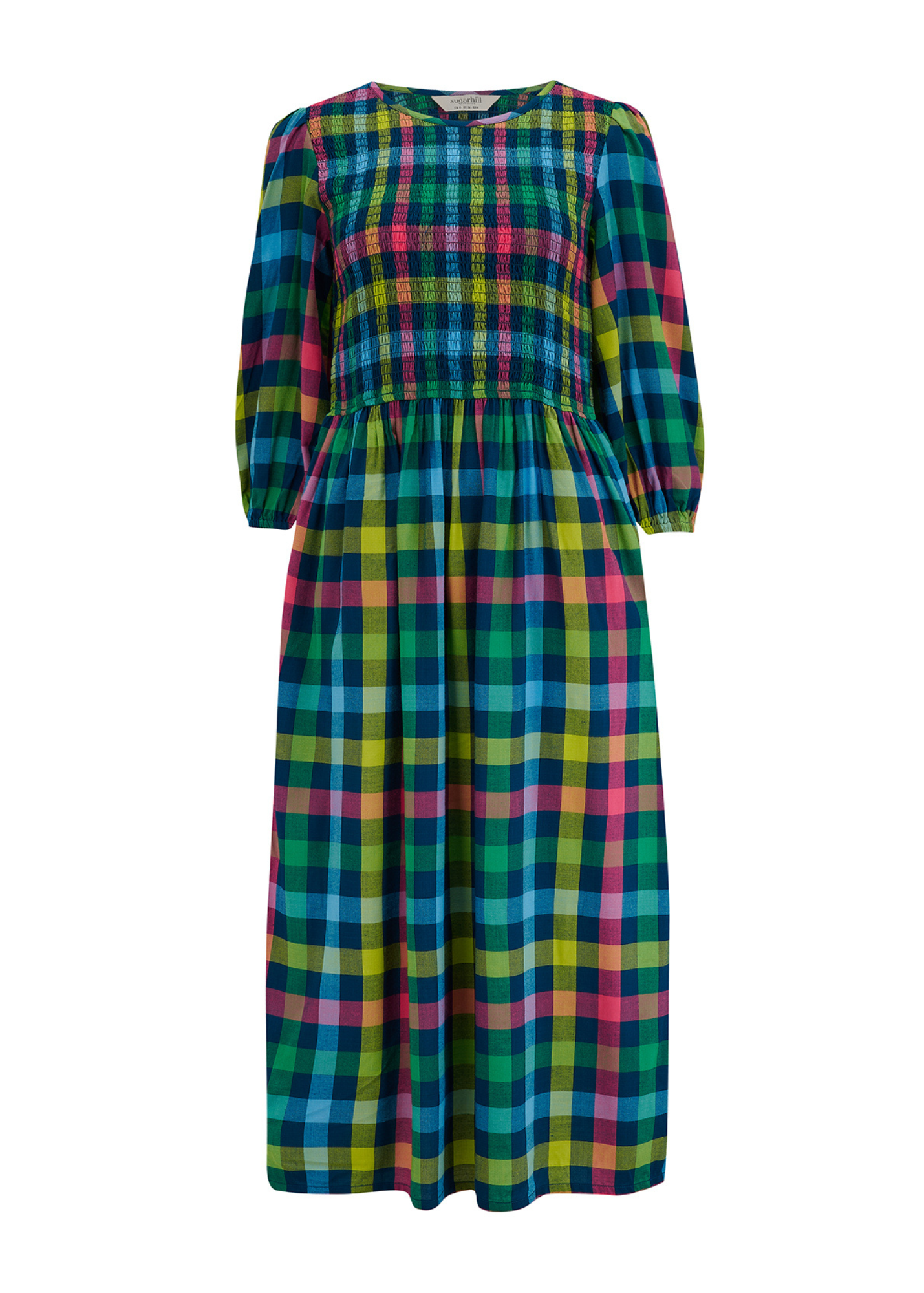 Sugarhill Brighton - Ursula Rainbow Gingham Shirred Midi Dress