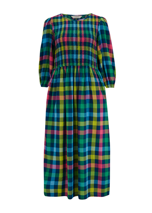 Sugarhill Brighton - Ursula Rainbow Gingham Shirred Midi Dress