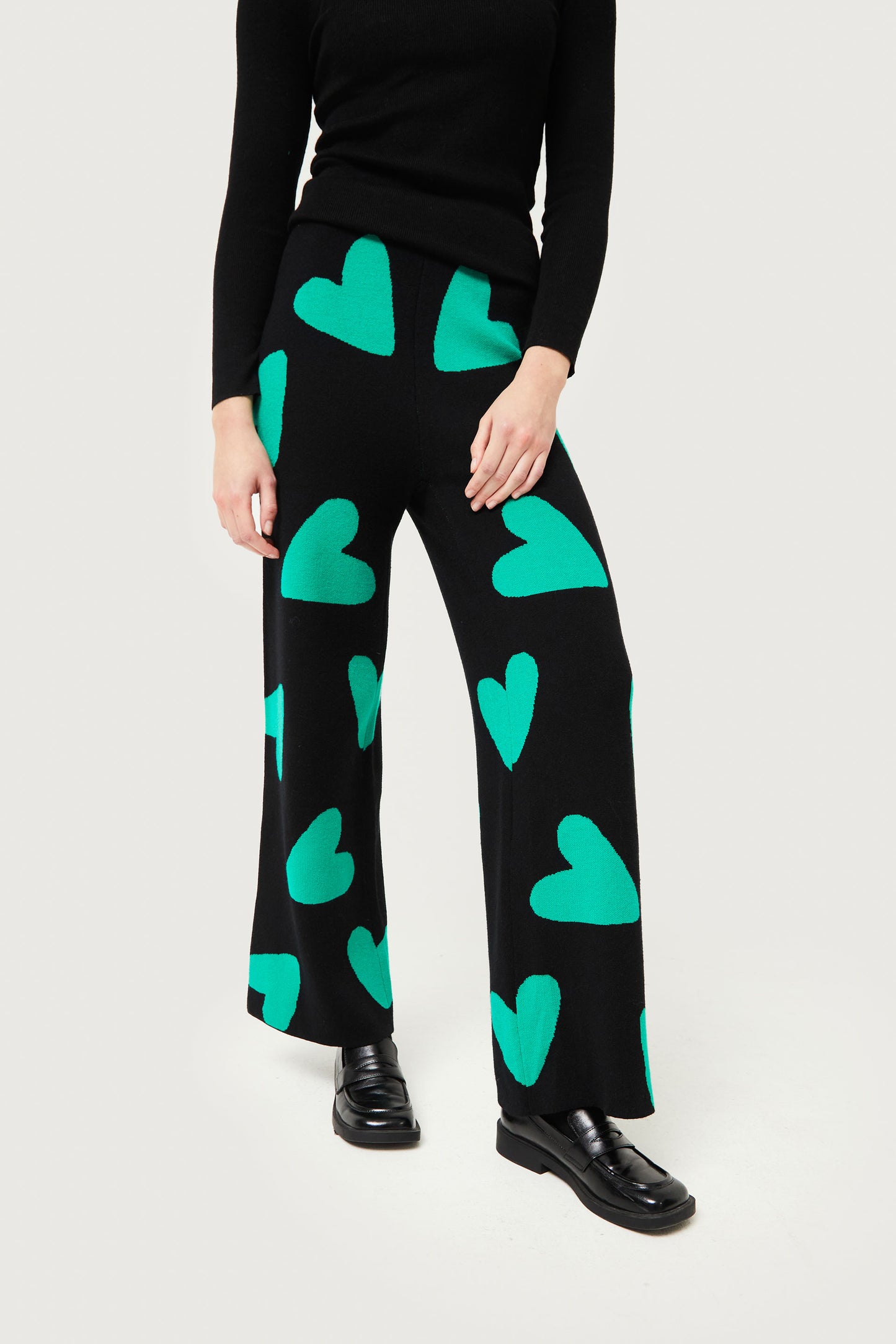 Compañia Fantastica - Black & Green Heart Knit Trousers