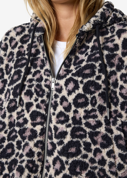 Noisy May - Cropped Fleecy Leopard Print Teddy Jacket with Hood