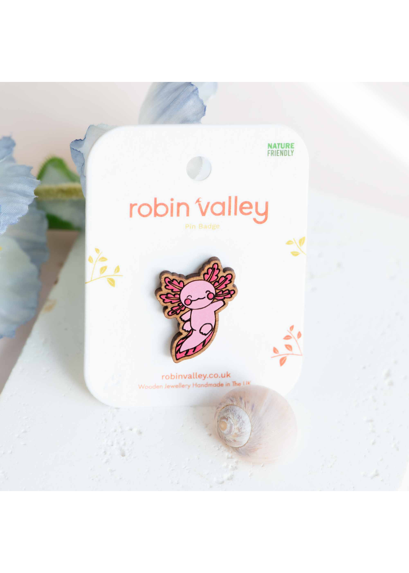 Robin Valley - Axolotl Cherry Wood Pin