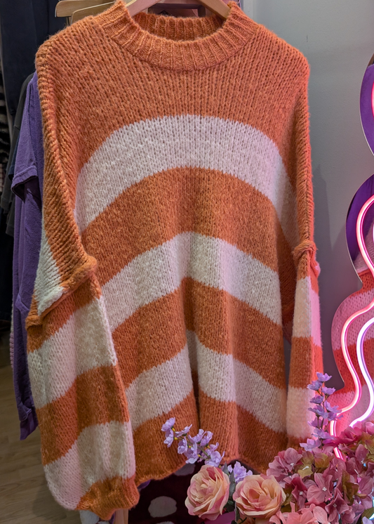 The Edit - Apricot & Cream Oversized Stripe Knit Jumper