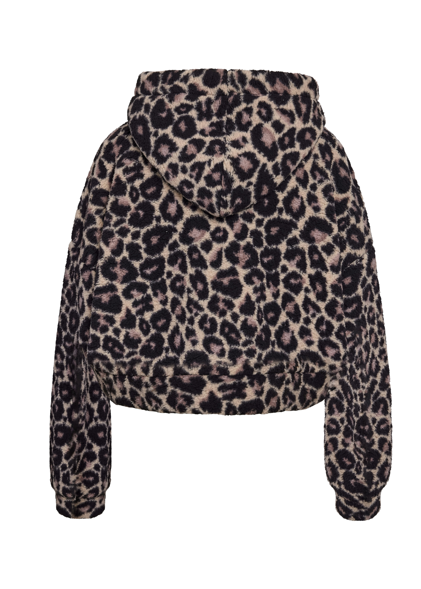 Noisy May - Cropped Fleecy Leopard Print Teddy Jacket with Hood