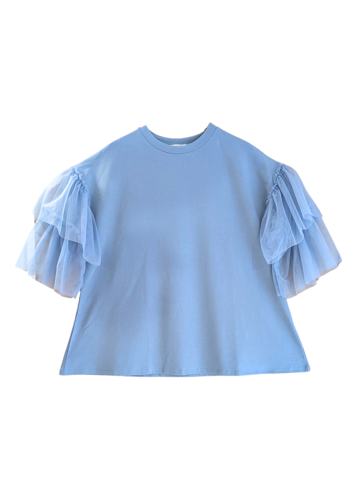 The Edit - Oversized Pastel Blue Tulle Sleeve Top